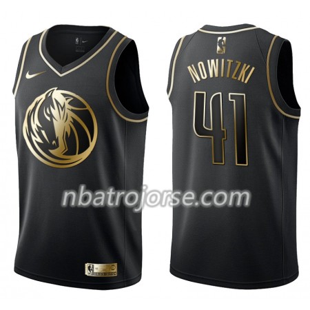 Män Dallas Mavericks Tröja Dirk Nowitzki 41 Nike Svart Guld Edition Swingman